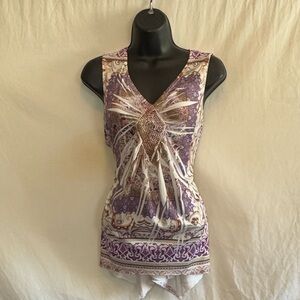 D-127 Cato Purple & White Sequin Detail Sleeveless Pullover‎ Blouse Size L